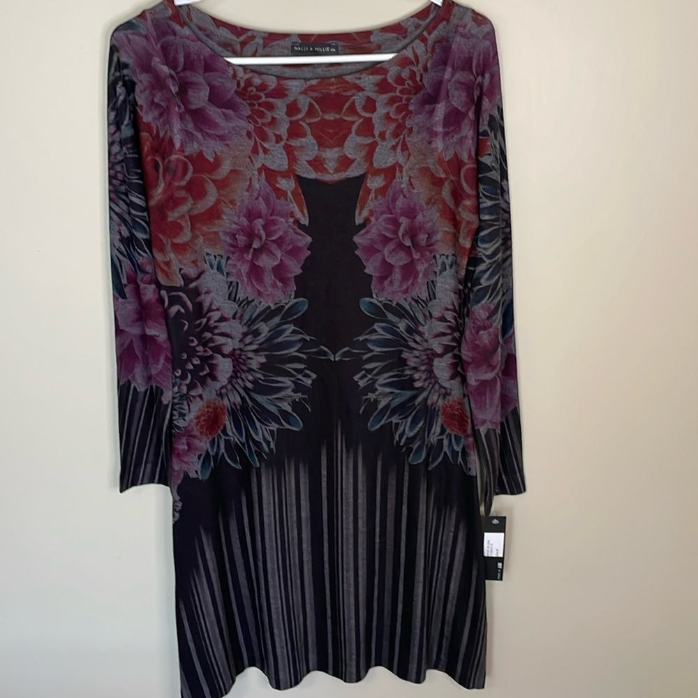 NALLY & MILLIE Women’s Floral/Striped Knit‎ Sweater Dress Midi Size M